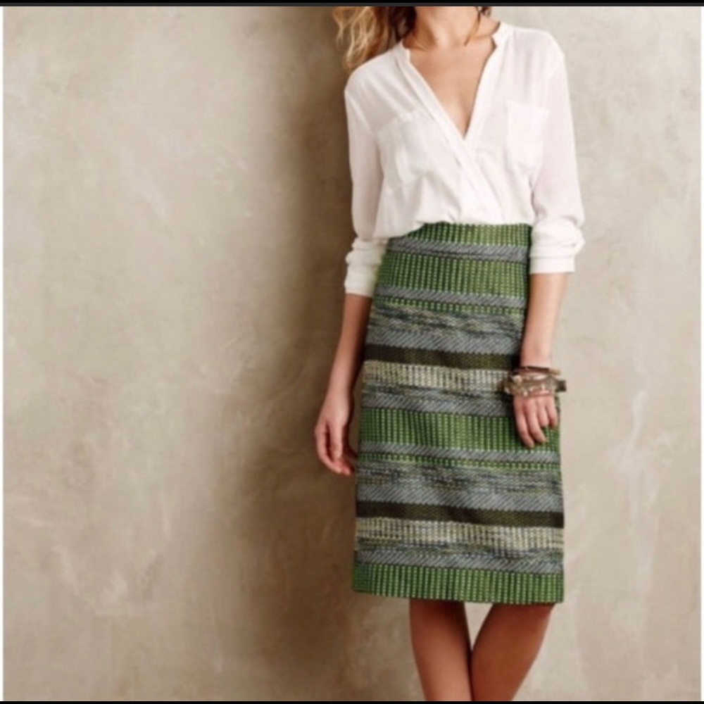 Anthro Leifsdottir Jade Tweed Pattern Skirt